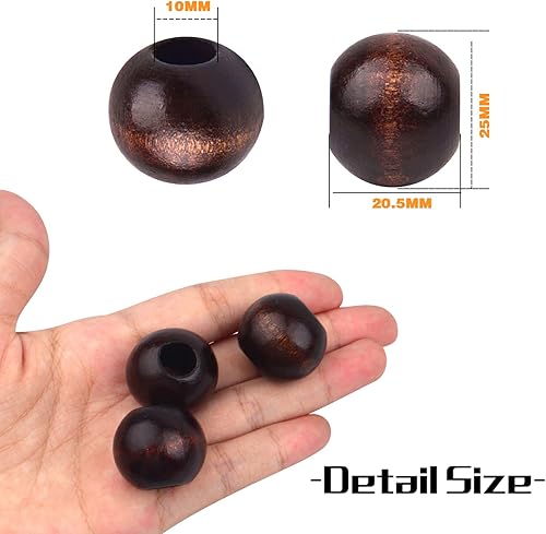 Miniatura 3 de 30 cuentas redondas de madera de 0.98 pulgadas (0.984 in), cuentas espaciadoras de madera natural, cuentas sueltas de macramé con agujero grande de