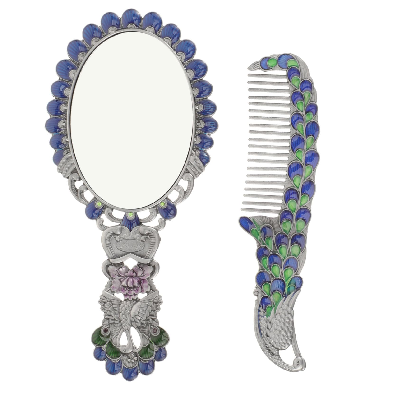 Miroir de maquillage vintage en métal ciselé 2 pièces avec miroirs portable et fixe