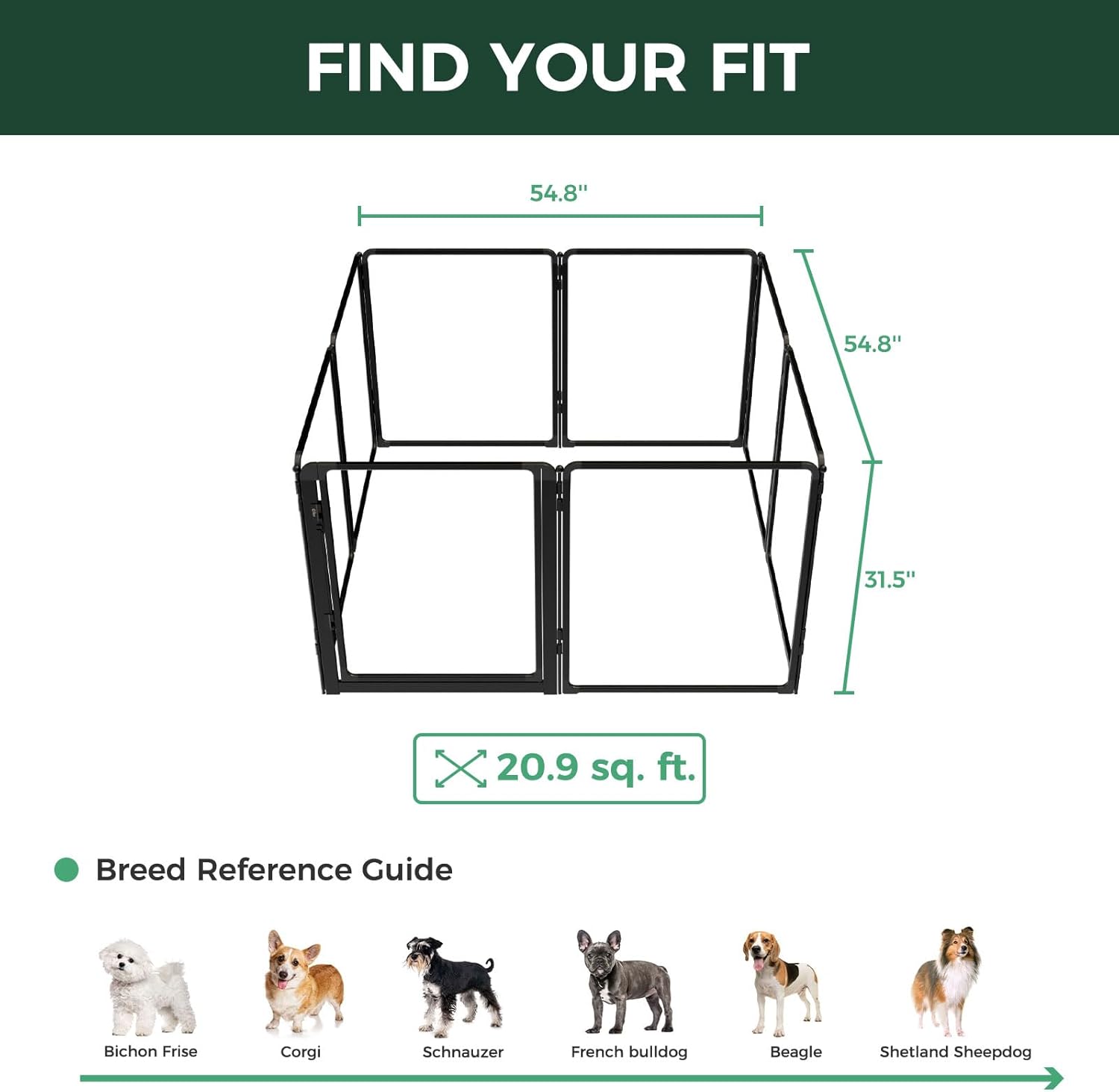 FXW AuraSpace Pro Acrylic Indoor Dog Playpen, Heavy-Duty with Metal Frame, 32" Height 8 Panels for Small and Medium Dogs, Black│Patented