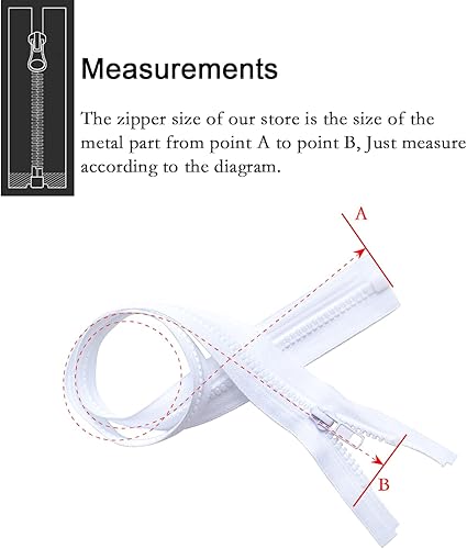 Miniatura 4 de Sawoake 2 cremalleras separadoras #5 de 17 pulgadas para chaquetas de costura, chaqueta con cremallera, cremalleras de plástico moldeado blanco,