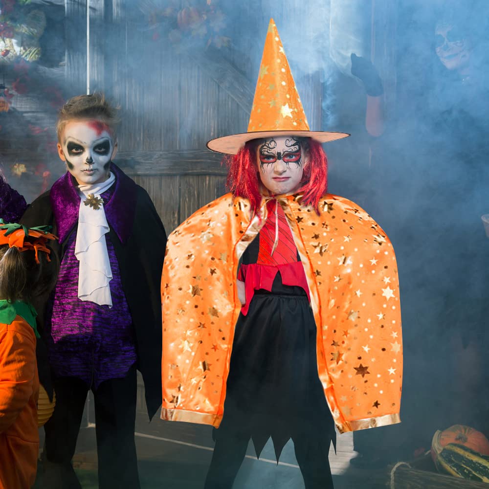 AYBUY Costume De Sorcière D'halloween Pour Enfants, Cape Du Magicien D'halloween Avec Chapeau Cape De Sorcier Sorcière Enfant Cosplay Costume Pour Fête De Cosplay Garçon Fille, Noir