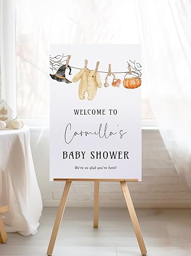 Miniatura 22 de Letrero de bienvenida personalizado de Halloween para baby shower, Little Boo Is Almost Due, decoración imprimible de Halloween, decoración