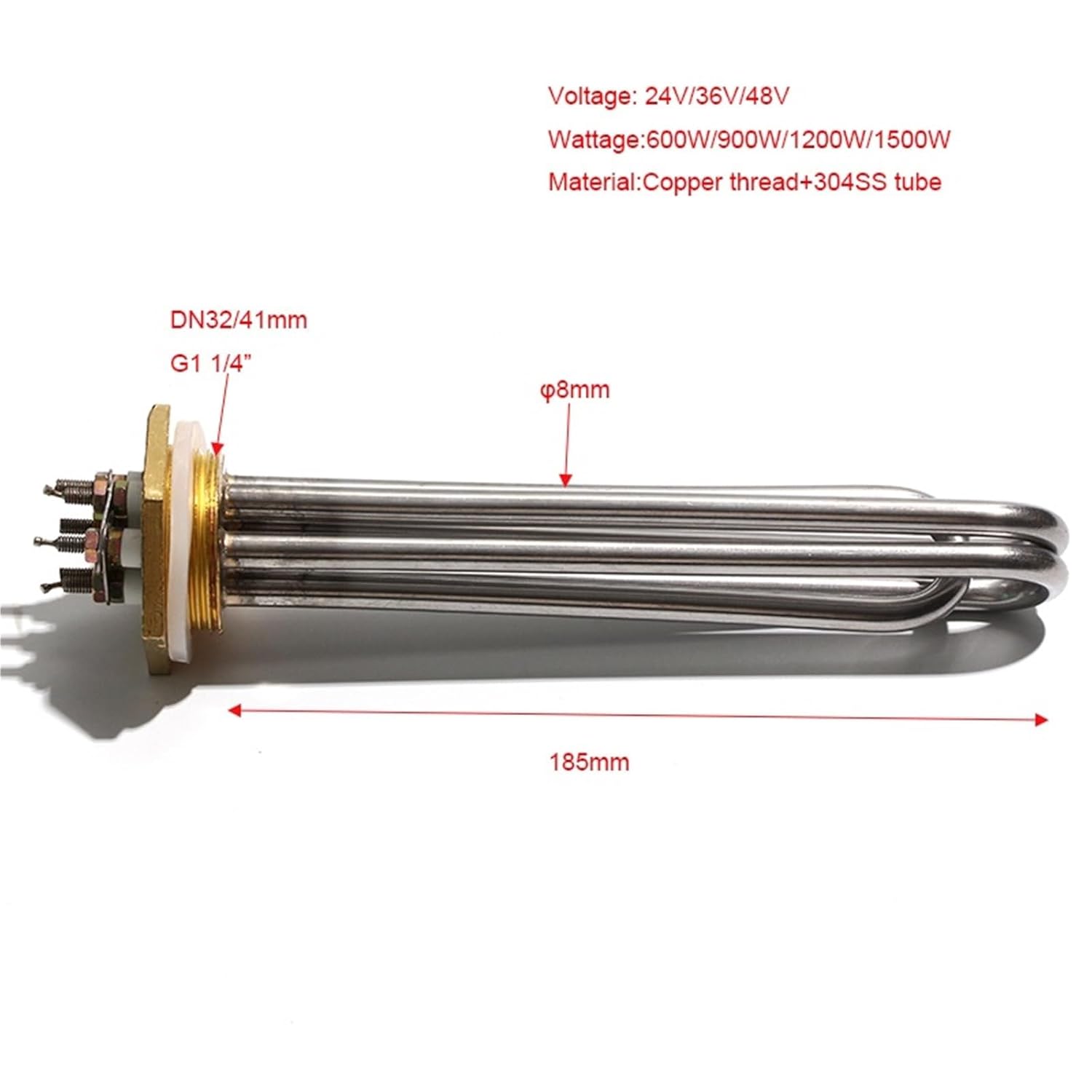 Low Voltage DC 24V 36V 48V Immersion Solar Heater for Water G1 1/4 Inch Copper Thread Heating Element 600W 900W 1KW 1.5KW 1Pcs(24V 1.5KW 185mmL)