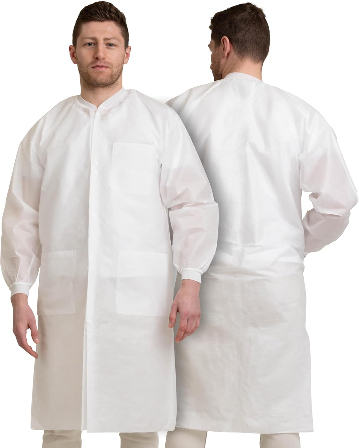 10 Disposable Lab Coats - White Lab Coat for Women Men, Knee Length, Comfortable an...