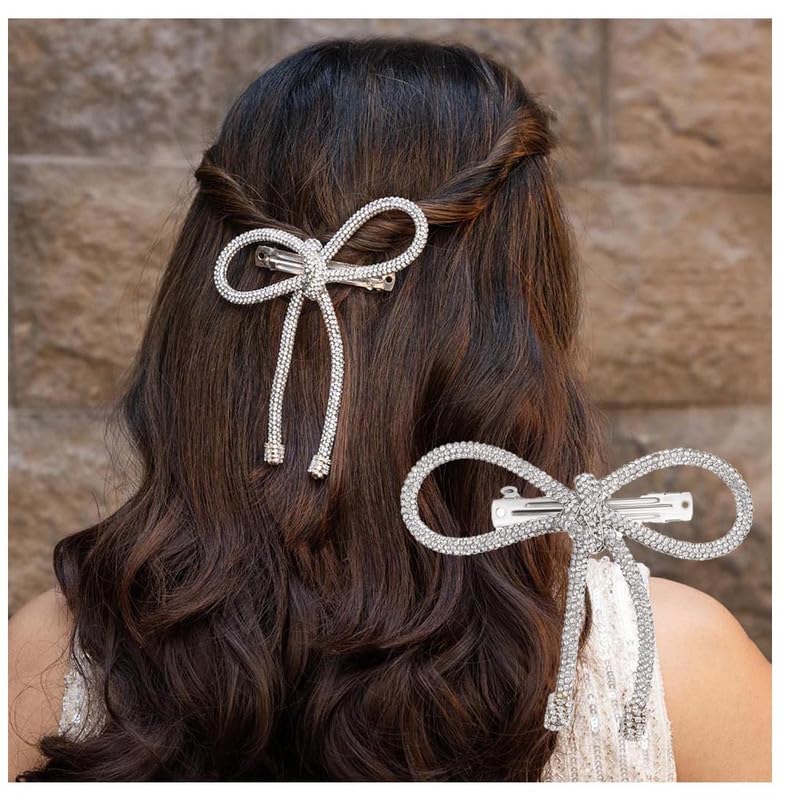 Hair Drama Co.Crystal Hair Bow Clips for Women | Silver Hair Bow Clip | Crystal Hair Bow Clip | Hair Bow Barrette Clip | Fancy Hair Clips | Bow Hair Clips for Women Stylish (B0CRHKWYNS) Amazon Price History, Amazon Price Tracker
