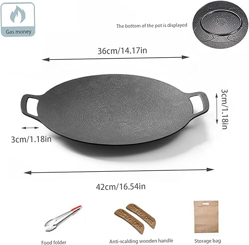Miniatura 3 de Parrilla coreana para barbacoa, sartén redonda antiadherente, placa de barbacoa para el hogar, estufa al aire libre, planchas de 14.2 in