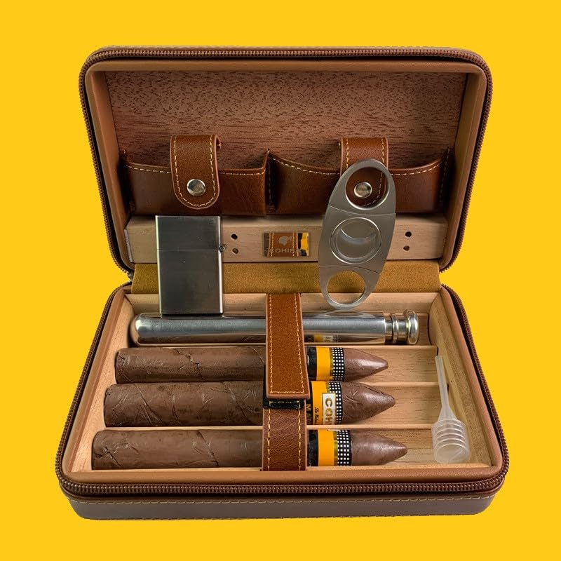 Boîte à cigares portable en cuir marron anti-choc pour protéger vos modules