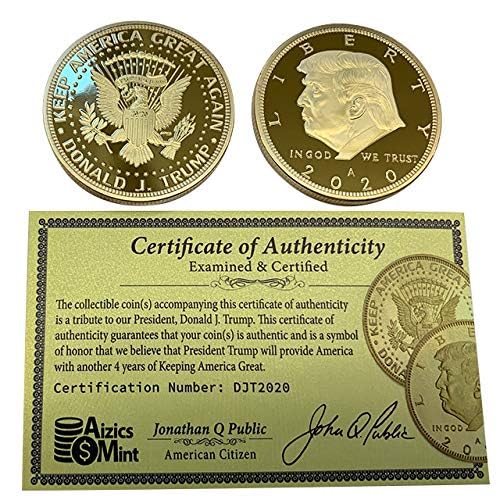 Image of Donald Trump Gold Coin 2020 with Certificate of Authenticity, Again President Coin, Trump Coin Collectors, 24kt Gold Plated, 40mm x 3mm