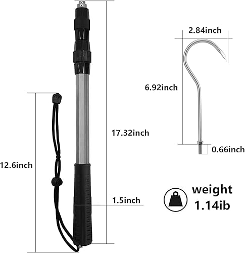 Miniatura 21 de SANLIKE Pescado telescópico con gancho de lanza de pesca de mar inoxidable, mango suave de aleación de aluminio poste para agua salada en alta mar