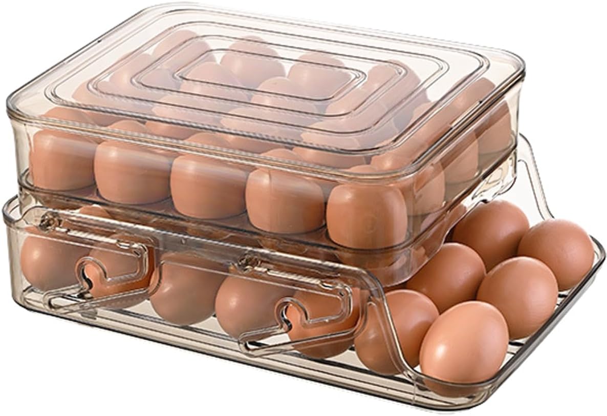 KLUFO Large Capacity Egg Holder for Refrigerator - 40 Egg Fridge Organizers Holder, 2 Layers Folding Egg Storage Container for Refrigerator, Egg Holder & Egg Tray