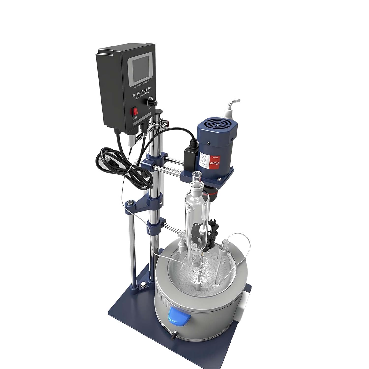 5L Glass Reactor, Lab Single-Layer Chemical Reaction Vessel with Digital Display, Jacketed Reactor for Reaction Distillation, Adjustable Speed 0-600 RPM, Withstand -120℃ to 300℃