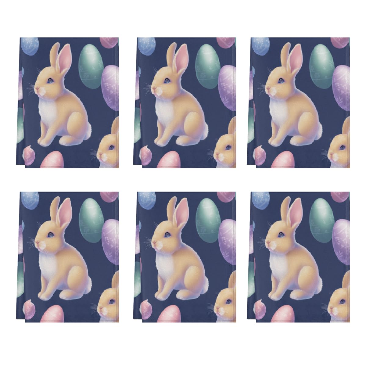 Torchons bleu marine lapin de Pâques : Lot de 6 linges microfibres pour sublimer votre cuisine