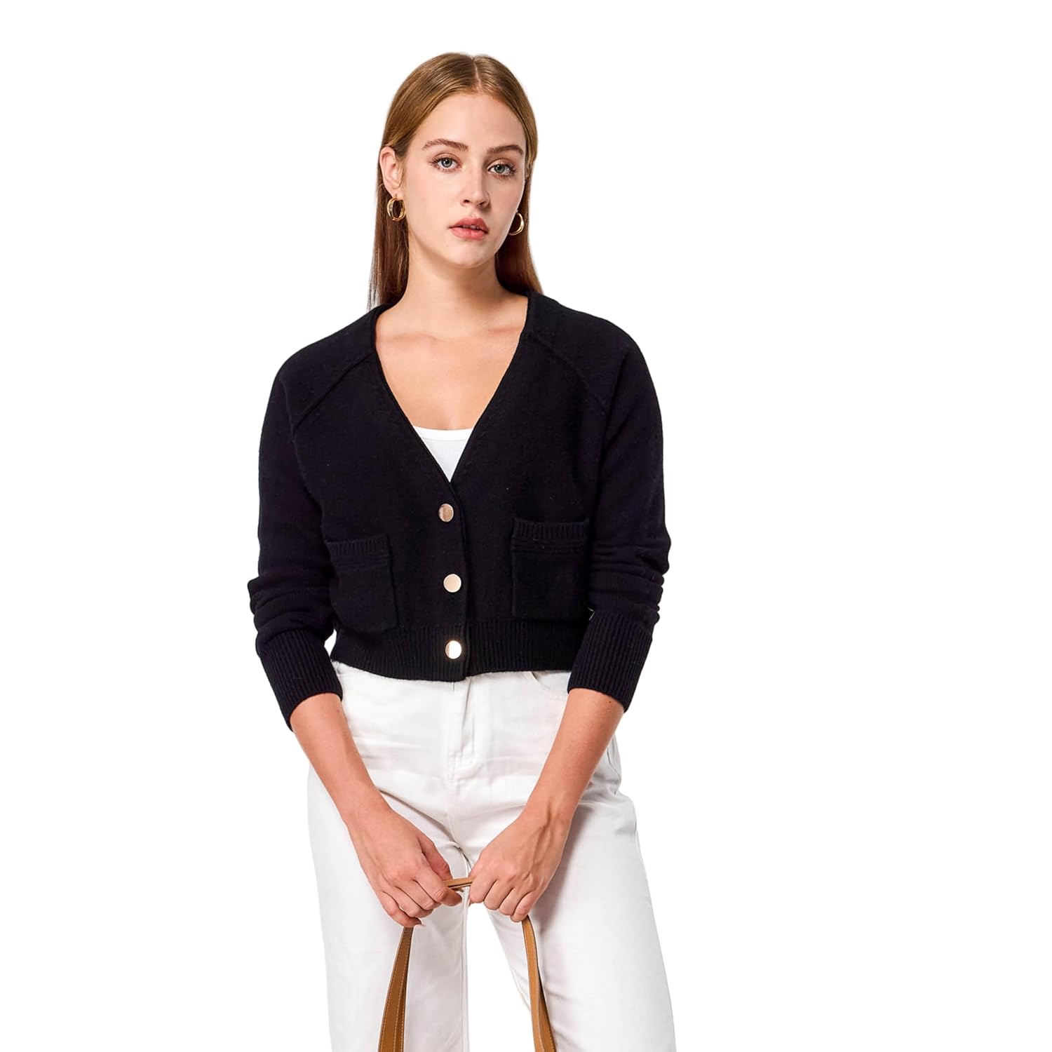 Simple Opulence Womens Cashmere Cardigan Sweater Cashmere Long Sleeve V Neck Open Front Cardigan with Pocket
