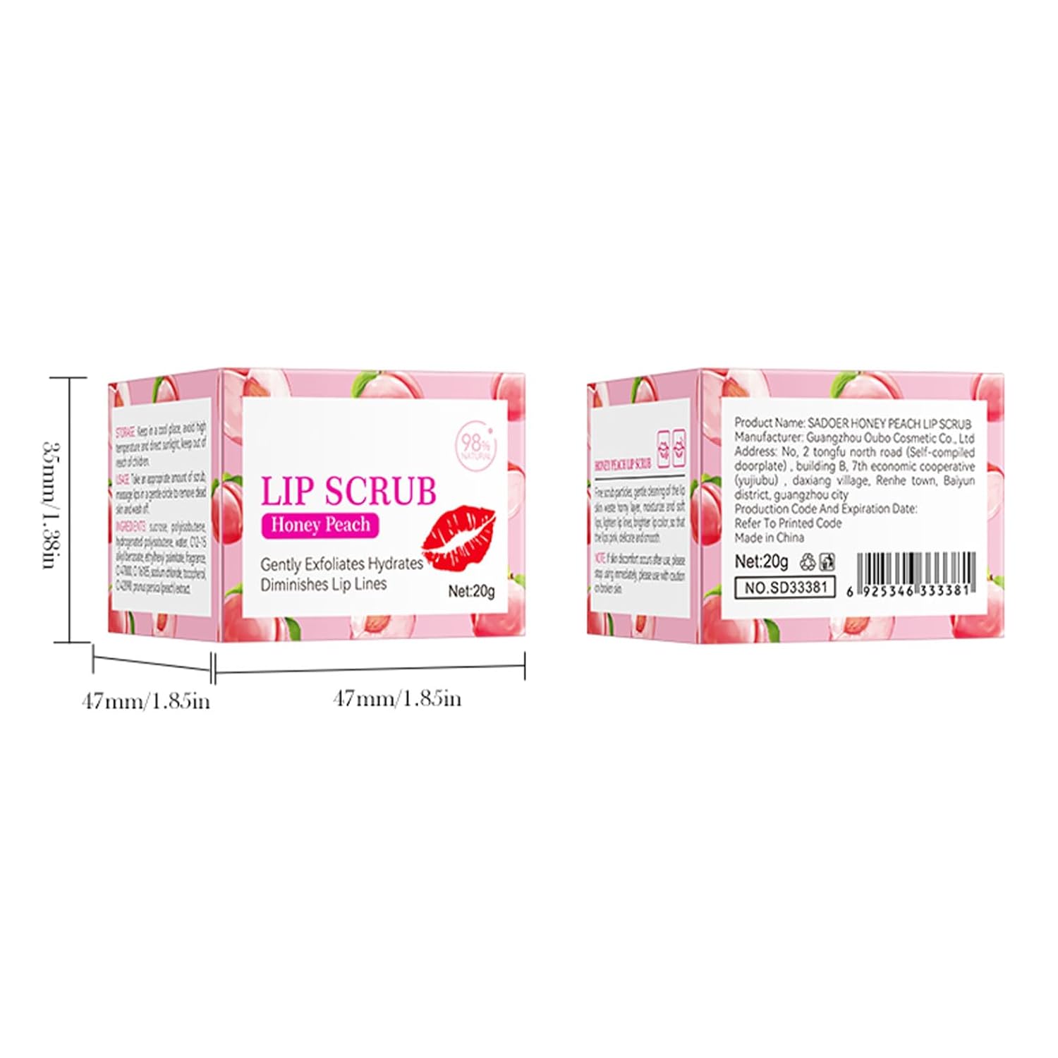 iiniim Fruity Lip Exfoliant in 20g Jar – 1Pc, Light Formula for Daily Moisture & Softness Peach One Size