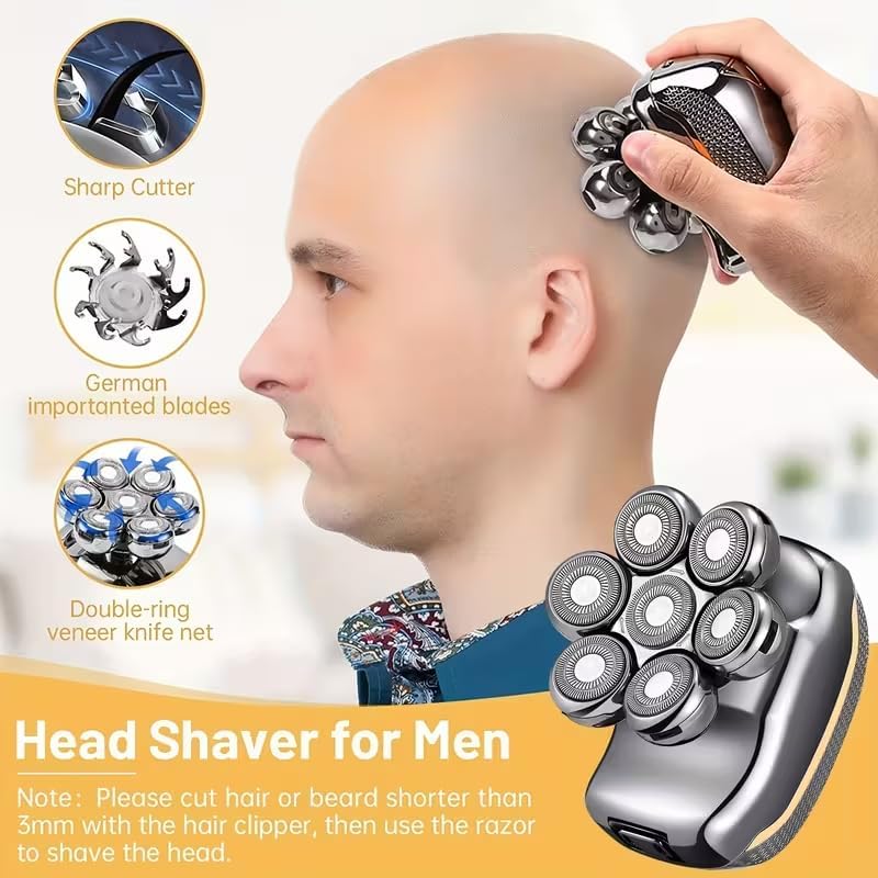 Head Shaver for Bald Men, 5-in-1 Electric Shaving & Grooming Kit, 7D Magnetic Rotary Electric Razor, Waterproof for Wet & Dry Use, USB-C Charging, LED Display Rechargeable Head & Body Hair Shaver - Image 2