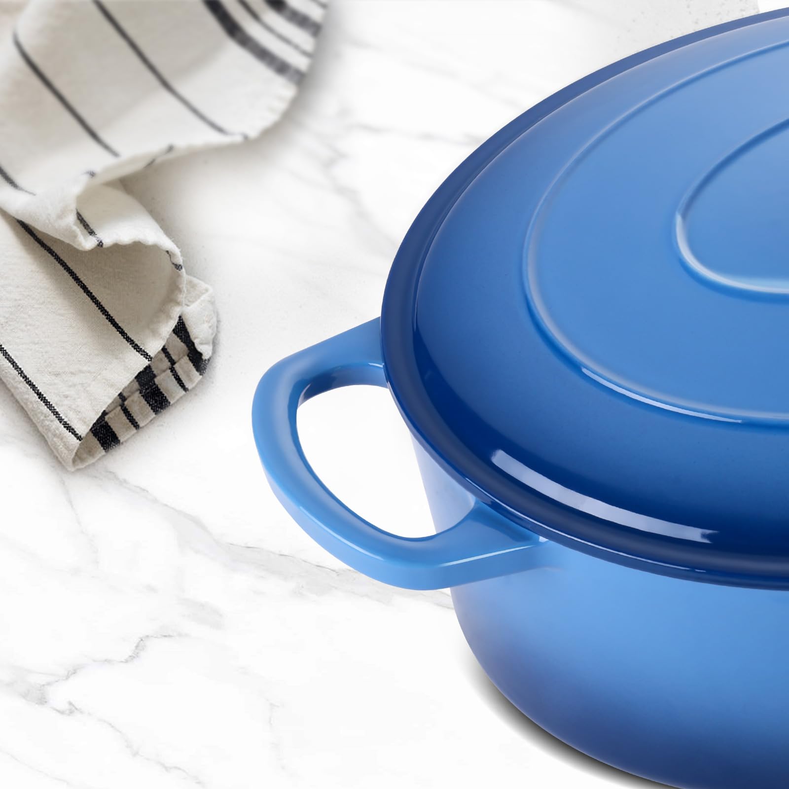 5QT Oval Dutch Oven Pot with Lid, Leonyo 5 Quart Enameled Oval Cast Iron Dutch Oven for Sourdough Bread Breaking, Heavy Duty Cookware for Braising, Stews, Roasting, Blue