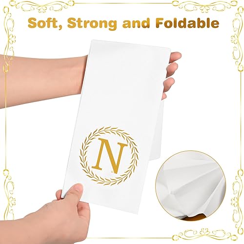 Vista 24 de 100 servilletas desechables con monograma de plata, toallas de mano decorativas con letra A, servilletas de cena para invitados, toallas de mano