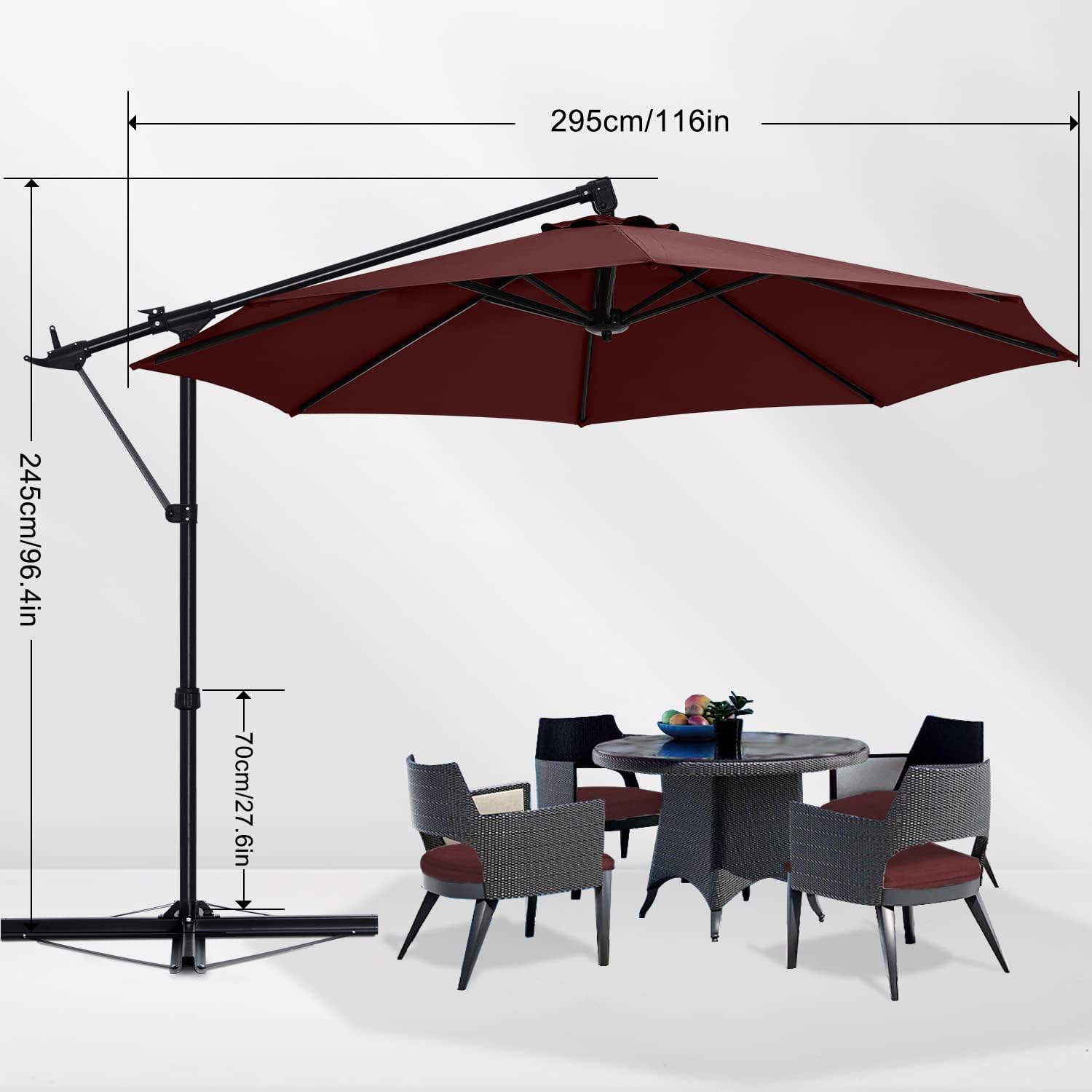 ABCCANOPY 10FT Cantilever Umbrella Offset Hanging Patio Umbrella with Base Stand Rotate and Tilt，Suitable for Garden, Lawn, Backyard(Burgundy)