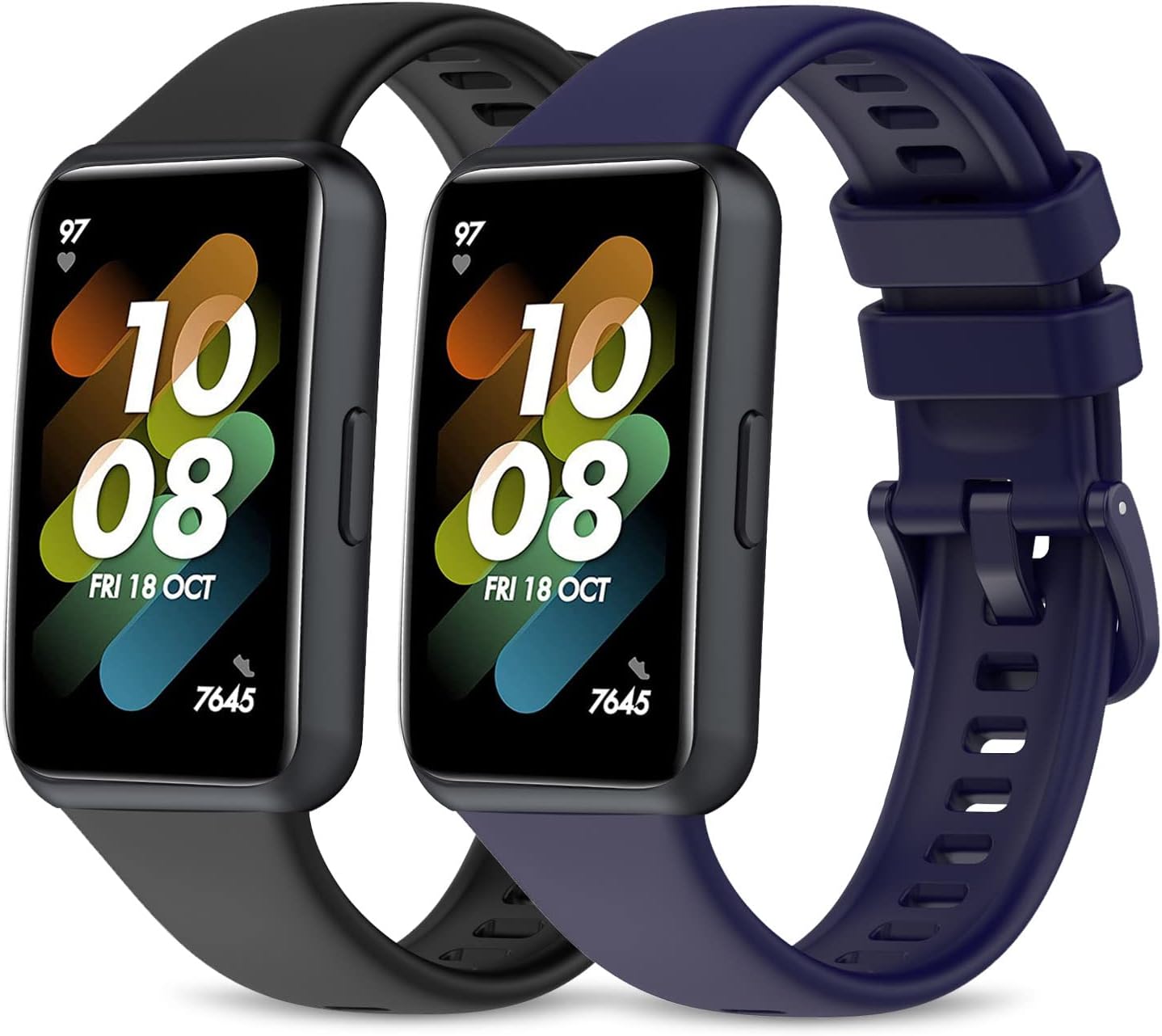 2-Pack Soft Silicone Sport Bands Compatible with Huawei Band 7 Smartwatch (Black/Navy)
