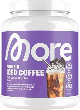 More Protein Iced Coffee, Dark Cookie Crumble, 500 g, 1.1 lbs, 20 Servings, Protein Powder with Instant Coffee, Low in Sugar and Fat   Made in Germany