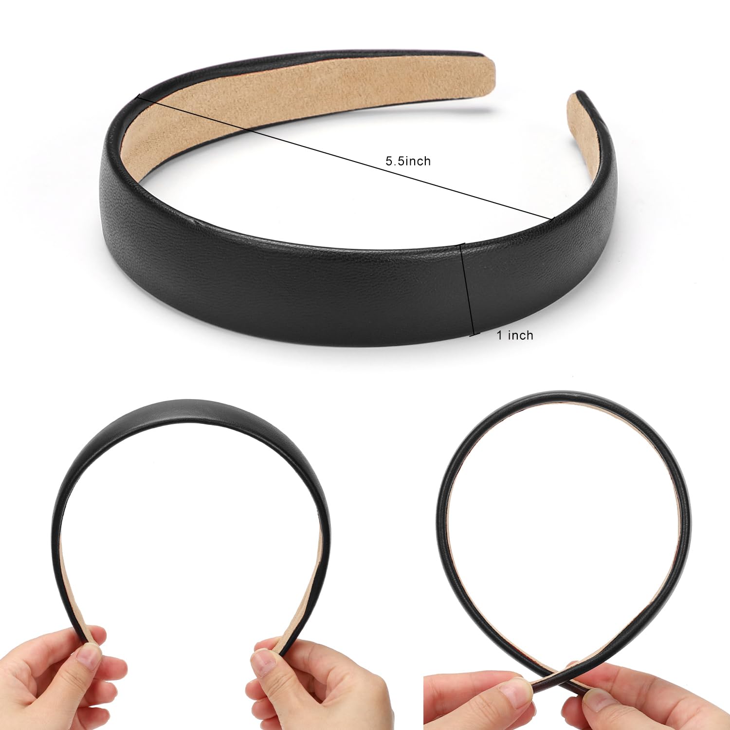 WantGor 1 Inch PU Leather Headband, Wide Padded Hairband Fashion Hair Bands Cute Womens Headbands Holiday DIY Hair Accessories (Black) - Image 3