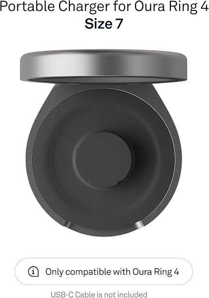 Oura Ring 4 Charging Case (USB-C Cable not included) - Dark Grey - Size 7 - Holds up to 5 charges / 1 month charge capacity, Recharge within 90 minutes - 2