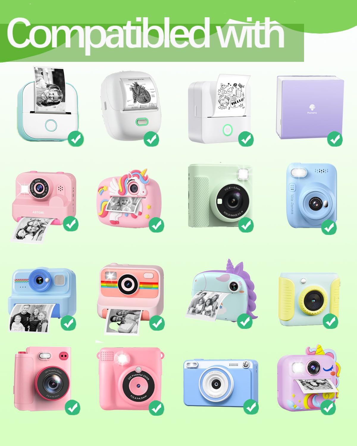 10 Rotoli di Carta Adesiva Compatibili con ORGSTA S002/Memoking T02 Q02E/Lovcoyo X6 Mini Stampante Termica, Rotolo di Carta da Stampa 2'' per Fotocamere Istantanee per Bambini, Bianco, Senza BPA