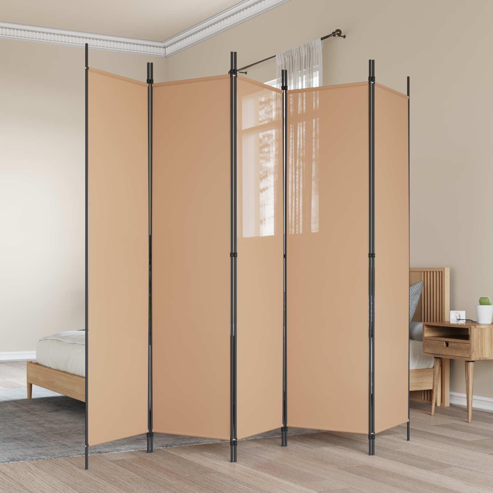 Séparateur de pièce en tissu beige pliable et autonome pour un rangement facile