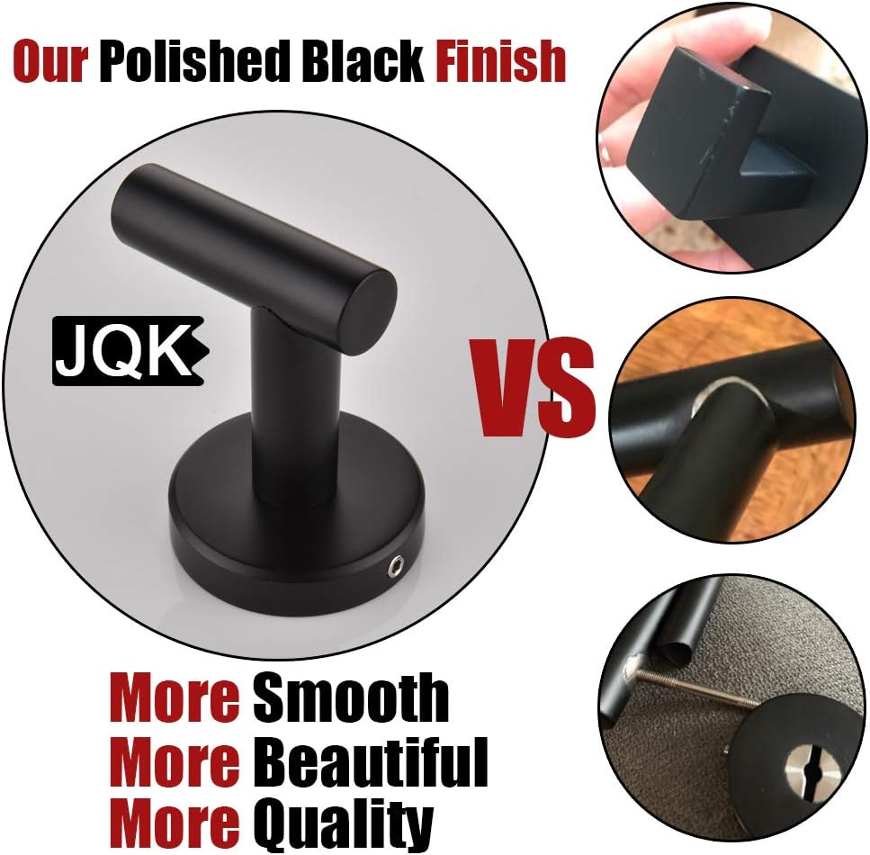 JQK Black Bathroom Towel Hook, Coat Robe Clothes Hook for Bathroom Kitchen Garage Wall Mounted (2 Pack), 304 Stainless Steel Matte Black, TH100-PB-P2 - - 