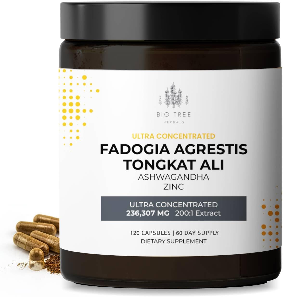 Ultra Concentrated Fadogia Agrestis 89,960mg 200:1 Extract with Tongkat Ali, Ashwagandha, and Zinc - 120 Capsules (60-Day Supply) - Dietary Supplement for Energy, Stamina, and Muscle Support