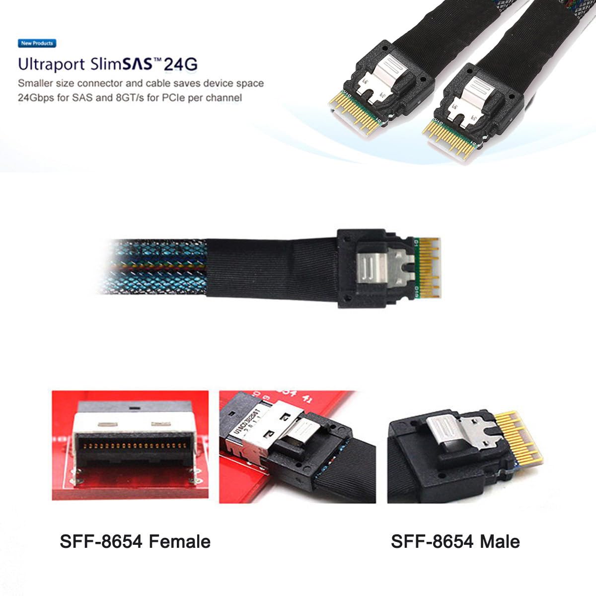 CY Slimline SAS 4.0 SFF-8654 4i 38pin Host a SFF-8654 Slim SAS Target Cable PCI-Express 4X Cable 40cm