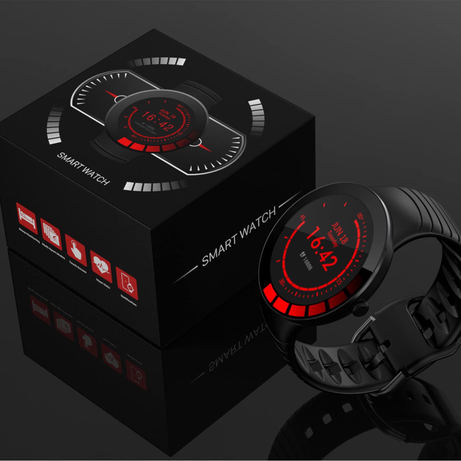 Inteligentny zegarek, smartwatch z ekranem dotykowym 3.3 cm, monitor aktywności z pulsometrem, wodoodporny IP68, monitor fitness, zegarek, krokomierz, stoper, smartwatch dla mężczyzn i kobiet,