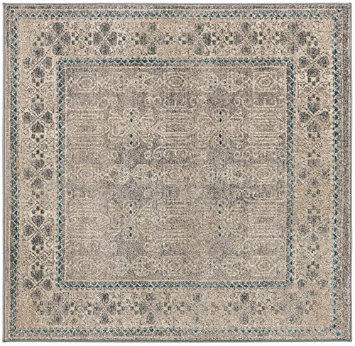 Unique Loom Salzburg Collection Classic Traditional Design Oriental Inspired Area Rug, 4 ft Square, Gray Beige