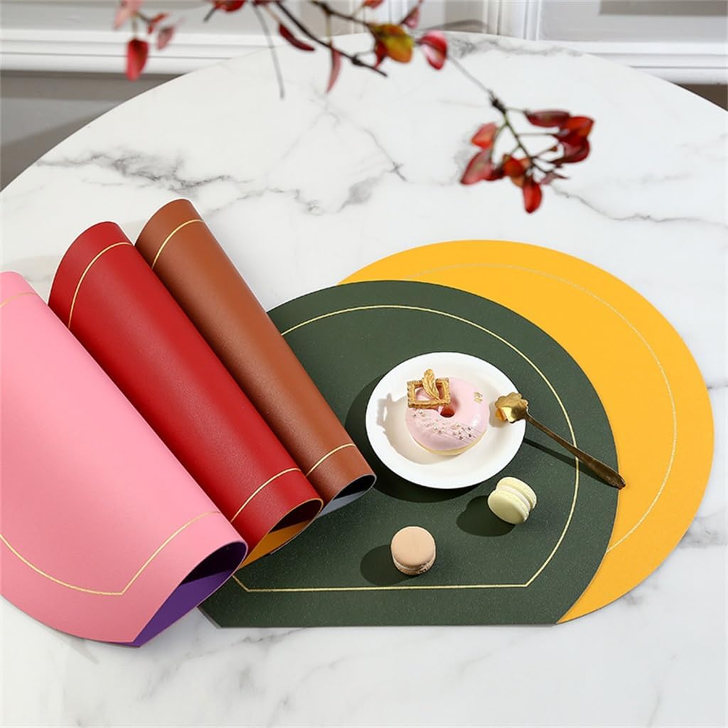 Semi-Circular Leather Placemat Insulation Mat Double-Sided Use Table Hotel Western Place