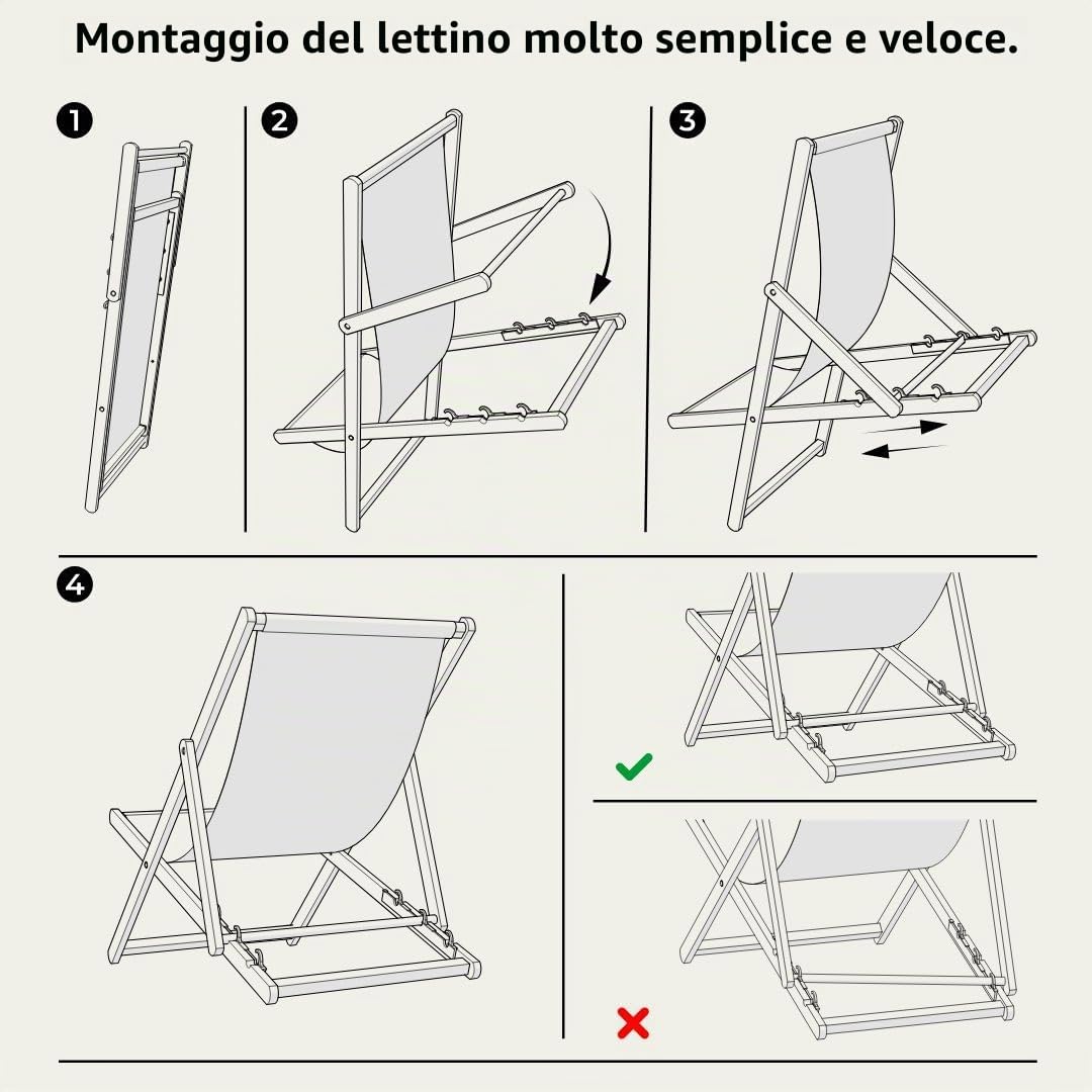 BAS Sedia a sdraio pieghevole in legno, colore bianco, pieghevole, pieghevole, pieghevole, per giardino, spiaggia e balcone, con rivestimento in tessuto traspirante, tessuto misto