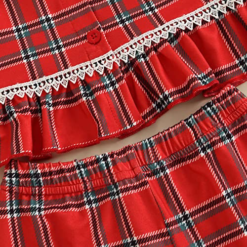 MAINESAKA Baby Boy Girl Pajamas Christmas Red Plaid Print Long Sleeve Lapel Collar Button Down Top Shirt Pants Nightwear4