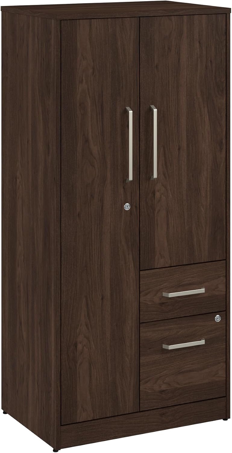 Bush Business Furniture Vista Wardrobe Cabinet with Drawers, Storage for Office Organization, Commercial-Grade, Vista Collection, Modern, Dark Brown