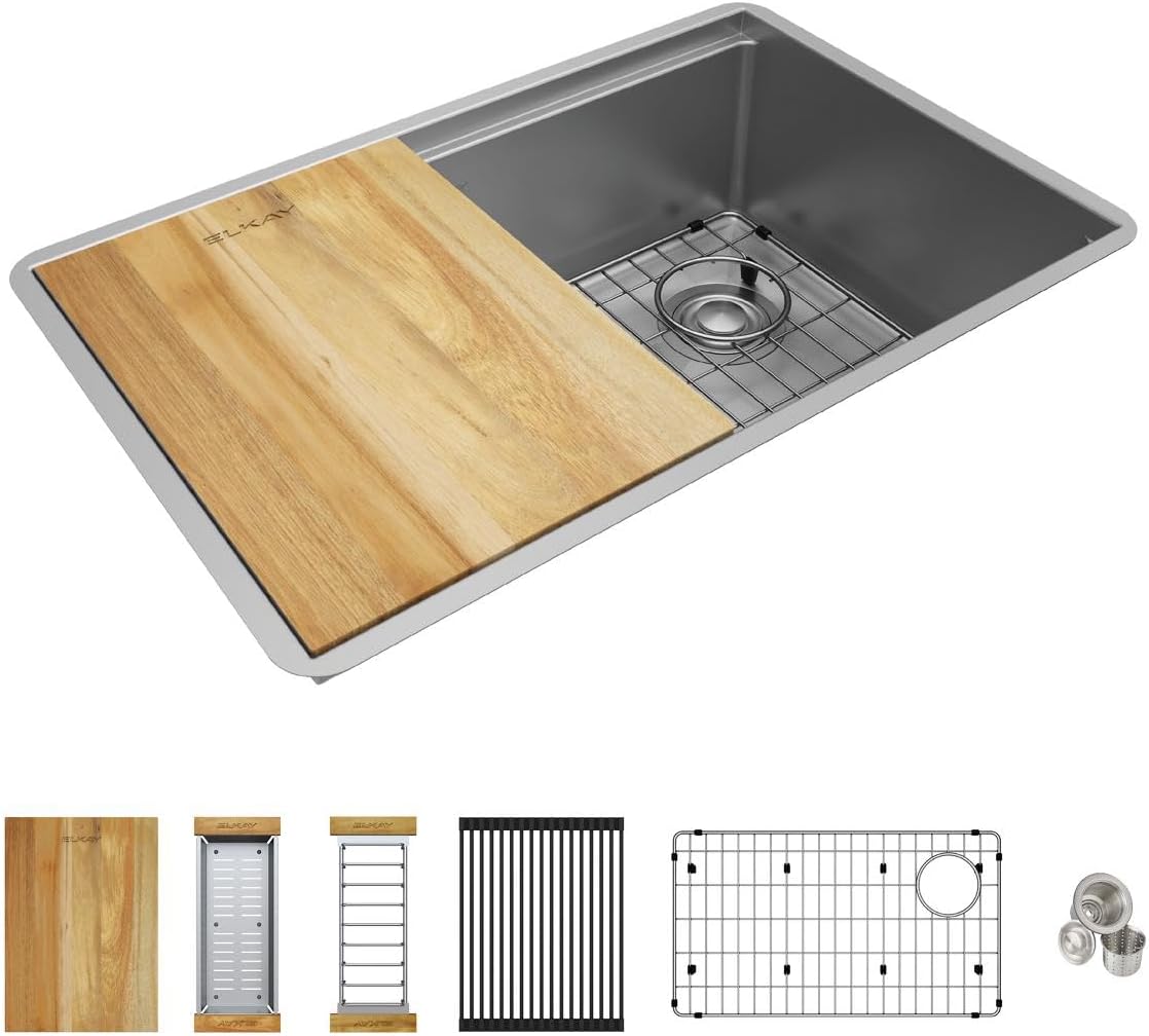 Elkay Crosstown 18 Gauge Workstation Stainless Steel 28-1/2" x 18-1/2" x 8-1/2" Single Bowl Undermount Sink Kit