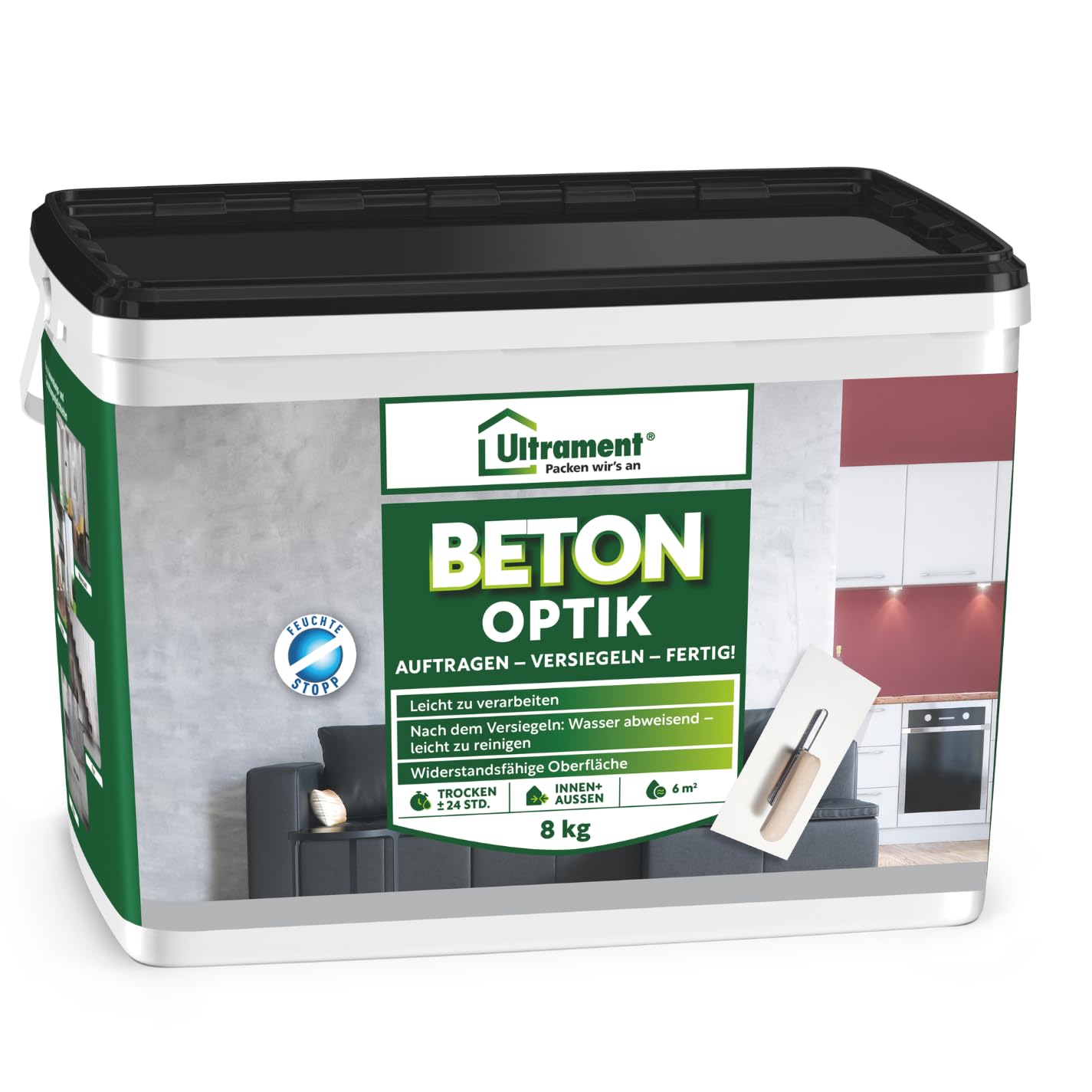 Ultrament Beton Optik 8 kg | Mineralischer Pulverspachtel für Wand-Gestaltung in Betonoptik | Innen & Außen | Wetterfest, UV-beständig & rissfrei | Anthrazit