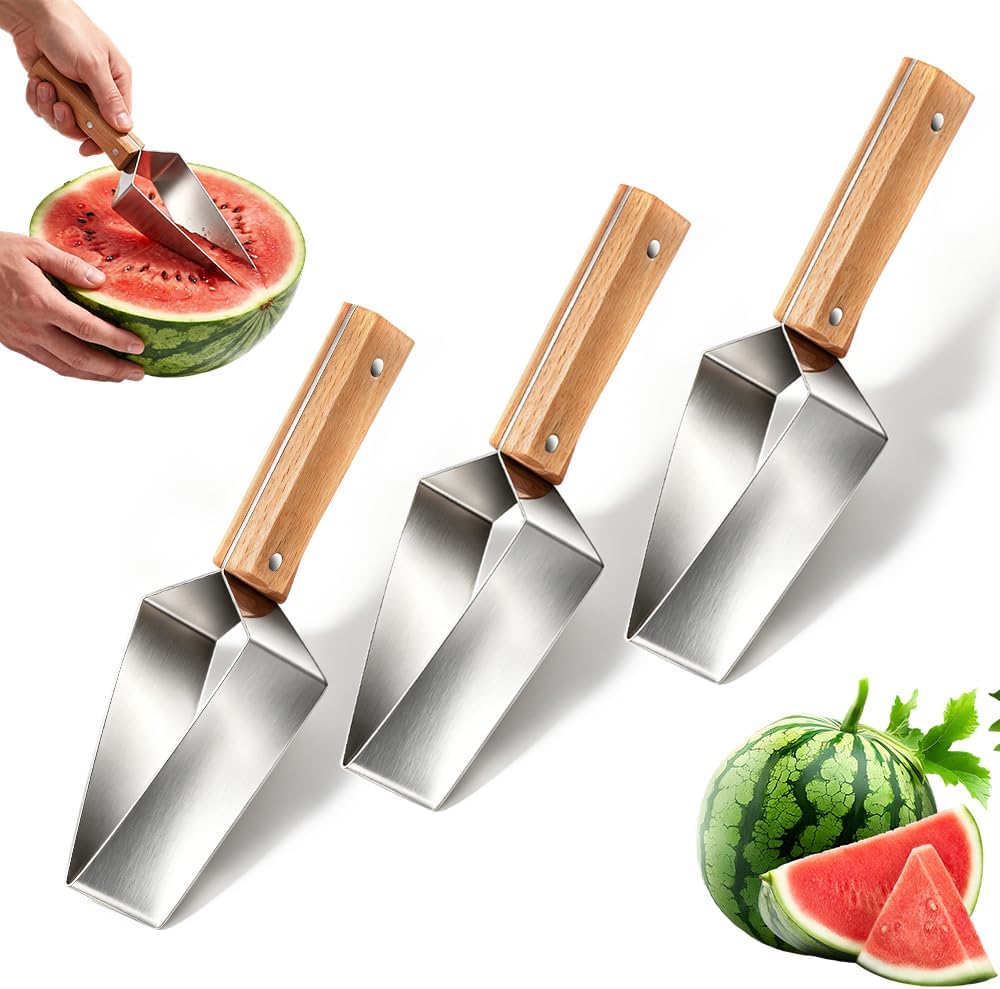 Stainless Steel with Wooden Handle, 2026 New Triangle Watermelon Cutter, Melon Slicer, Fruit Cutter, Watermelon Slicer Cutters Tool for Kitchen Gadgets (3)