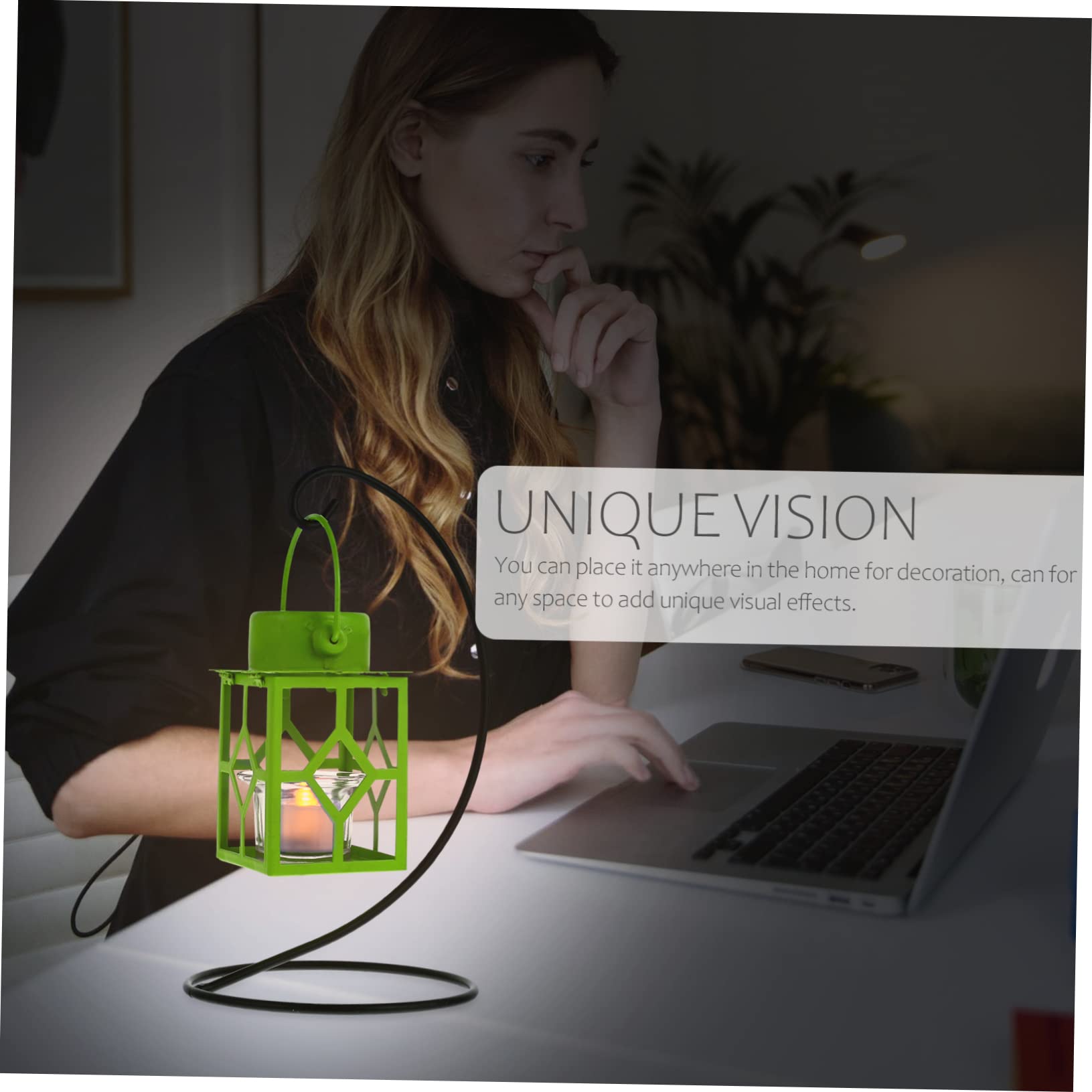 GOOHOCHY Garden Light Green Table Lamp Tea Lights Candles LED Desk Lamp Blush Decor Iron Candle Lamp Desktop Candle Burner Outdoor Lantern Green Home Decor Display Stand Glass Dining Table