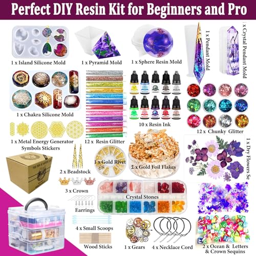 JILLSKY Kit de resina – kit completo de moldes e kits de resina, 125 peças, kit de fabricação de joi