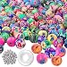 Quefe 300pcs Round Polymer Clay Beads Assorted Colorful Pattern Handmade Loose Beads with 50pcs Spacer Beads and Crystal String for Kids Jewelry Making (10mm)