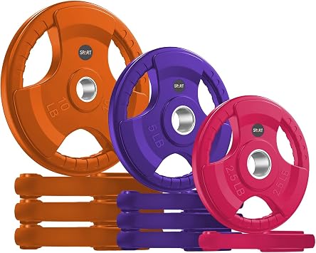 SPART 2-Inch Color Rubber Coated Olympic Grip Plate in Pairs or Single for Strength Training, Weightlifting and Bodybuilding, Solid Cast Iron Weight Plates for Barbell, 2.5LB/5LB/10LB/25LB/35LB/45LB,