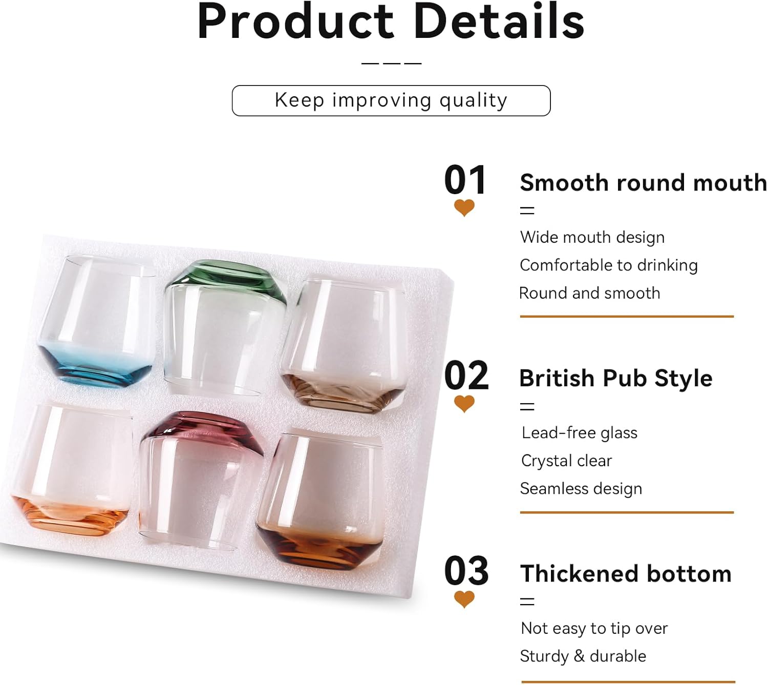 Stemless Wine Glasses Set 6 Colored-Colorful Stemless Wine Glasses for Wine water,whiskies, juices, cocktails,Unique Gifts for Father day Birthday Wedding Party - Image 4