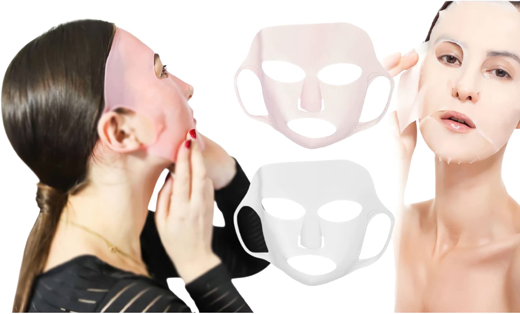 2pcs Reusable Silicone Face Mask Facial Skin Tightening Moisturizer Locking Wrinkle Pad Anti-Wrinkle Smoothing Reducing Lines Forehead Eyes Mouth Men Women Skin Glowing Cover Sheet Masks Beauty