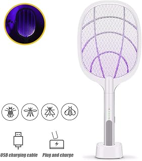 Electric Mosquito Swatter, USB Wireless Charging Flies Swatter with Storage Base and Mosquito Lamp | Fly Swatter Racket for Camping BBQ