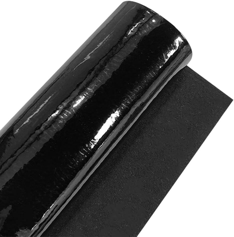 53 x 11.8 Inch Glossy Mirrored Faux Leather Roll 1mm Black PU Leather Sheet Smooth Solid Color Shiny Synthetic Leatherette Vinyl Fabric for DIY Craft Making Furniture Upholstery