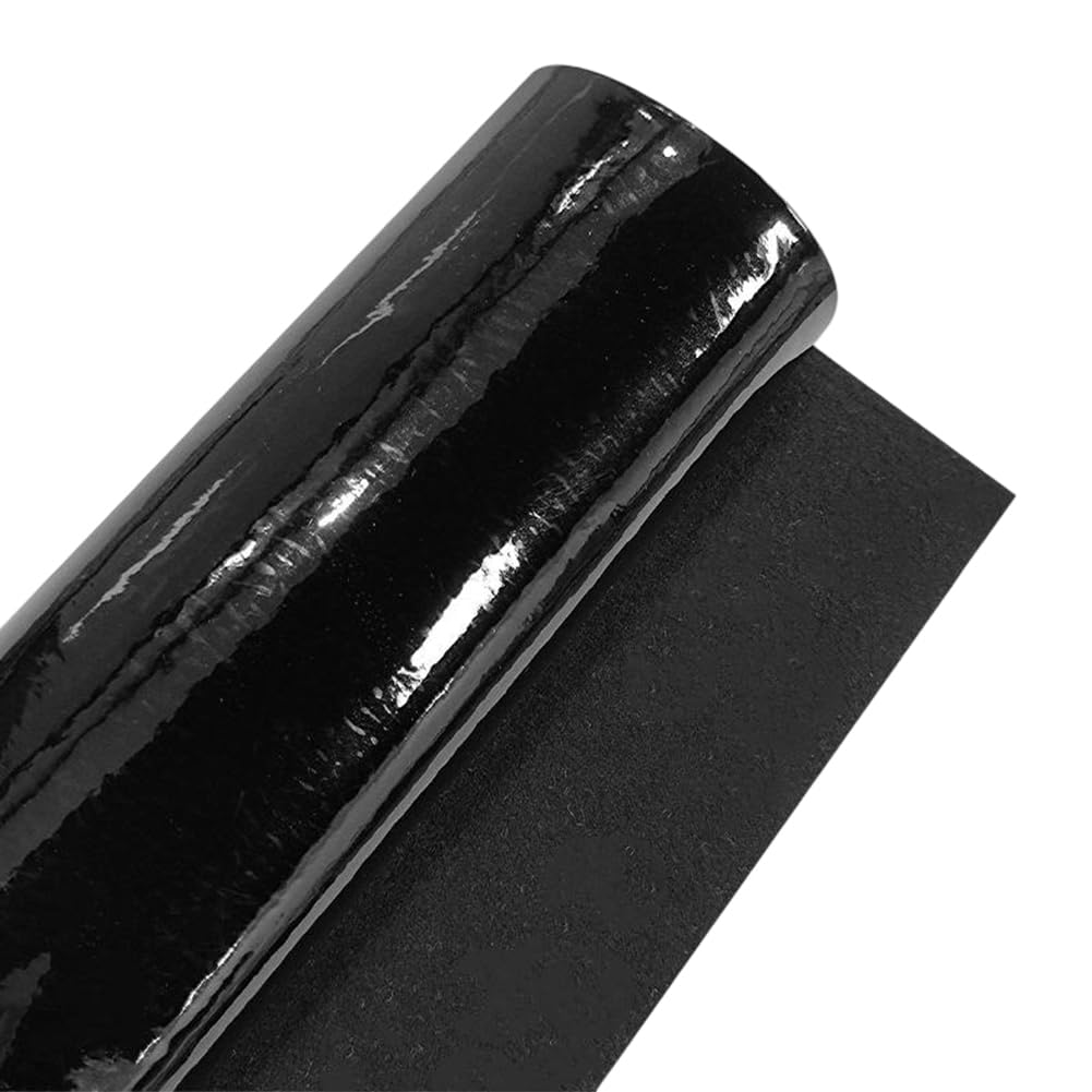 CALFOVERA 135 x 30cm Glossy Mirrored PU Leather Sheet 1mm Black Faux Leather Roll Smooth Solid Color Shiny Synthetic Leatherette Vinyl Fabric for DIY Craft Making Furniture Upholstery