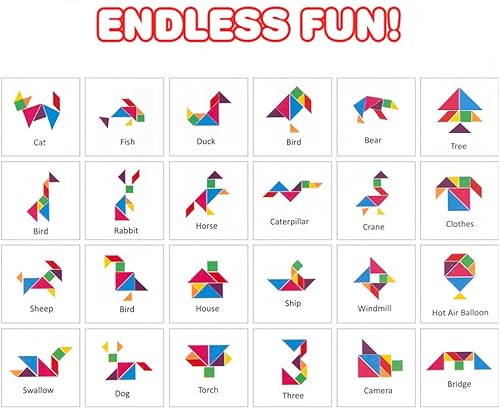 Miniatura 4 de ArtCreativity Rompecabezas de madera Tangram para niños (juego de 6) Tangrams de madera con 7 piezas de colores cada uno, divertido rompecabezas